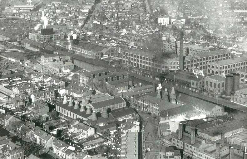 Aerial View of Trenton Showing Potteries and the D&R Canal; c. 1920s.